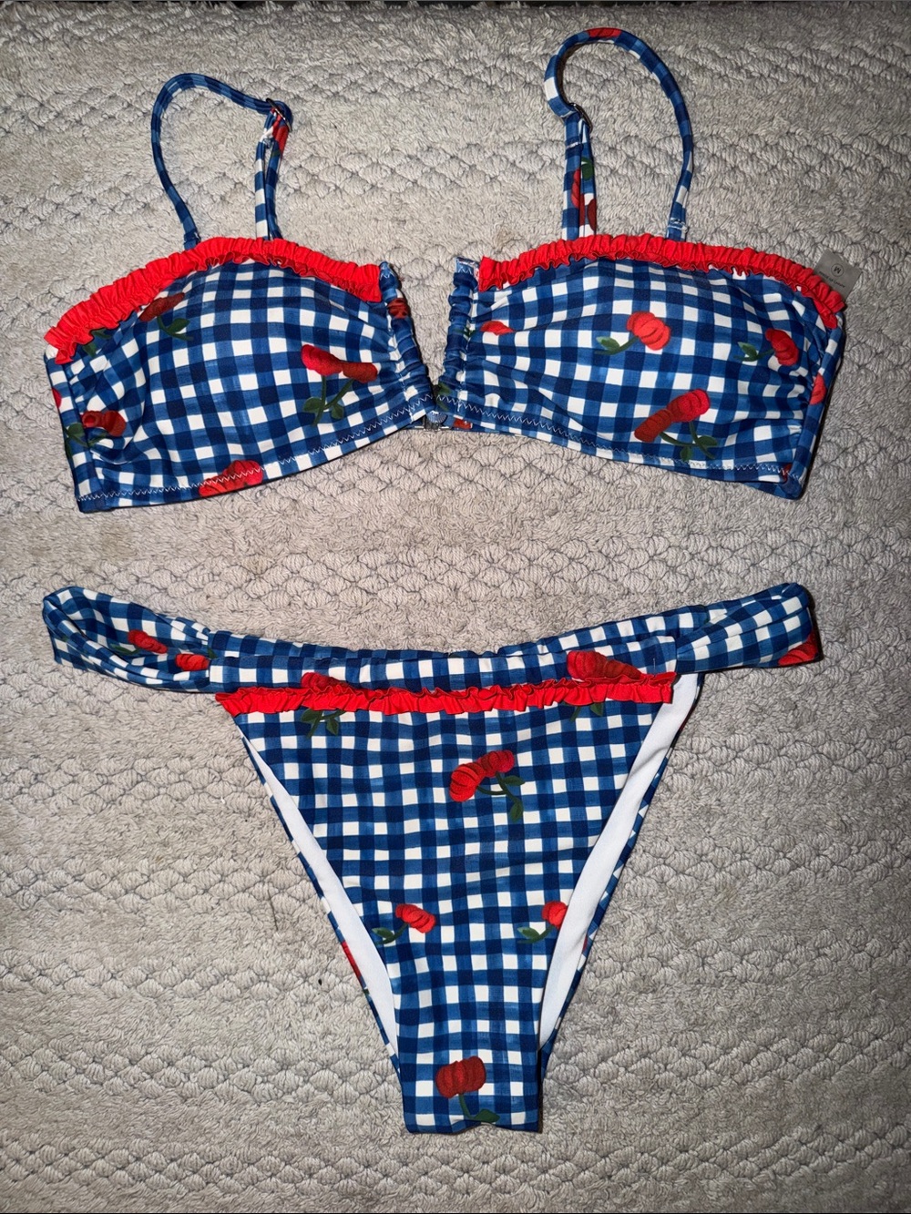 Blue Picnic Two-Piece Swim Bikini with Red Trim